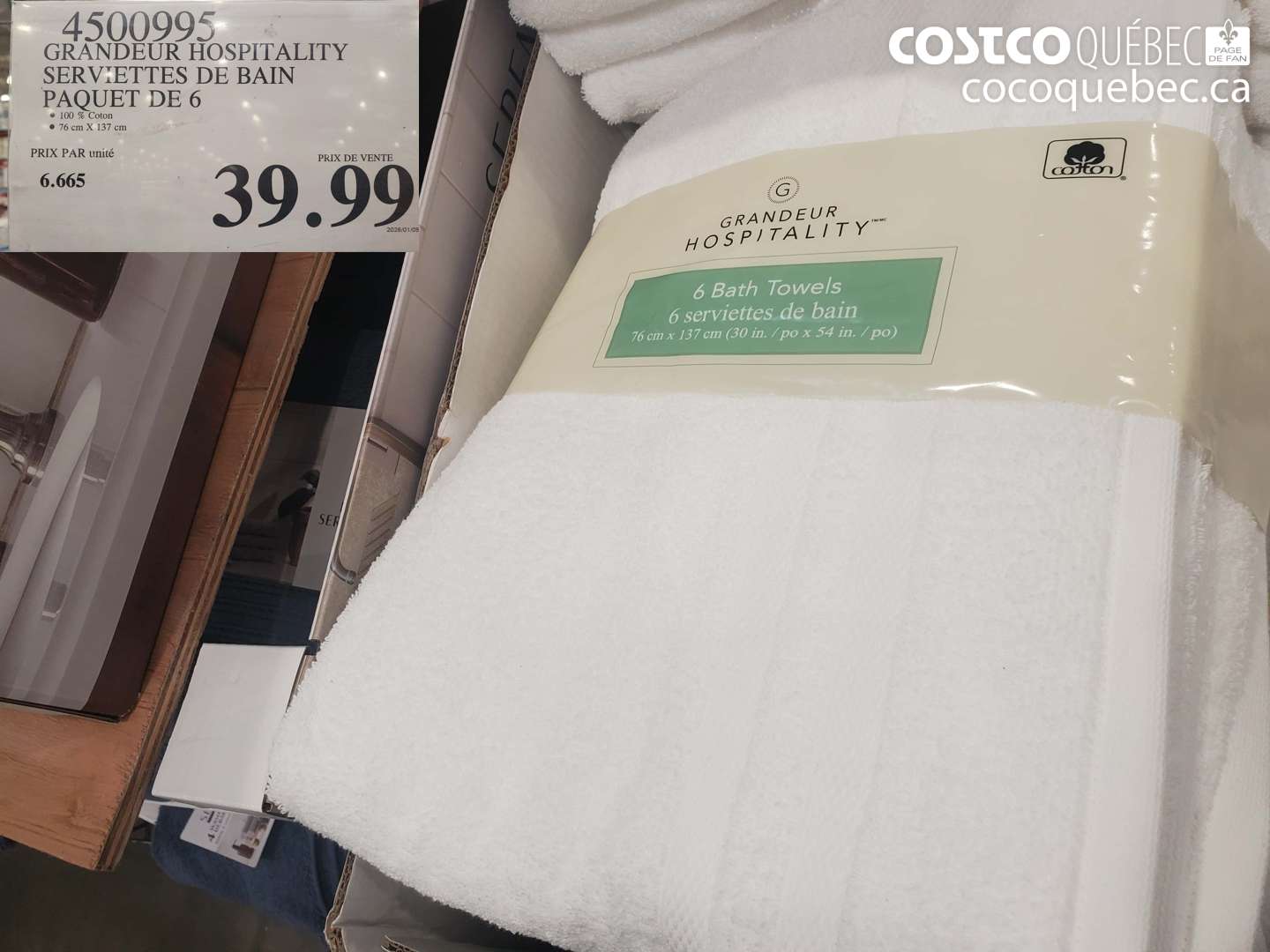 4500995 GRANDEUR HOSPITALITY SERVIETTES DE BAIN PAQUET DE 6 $39.99