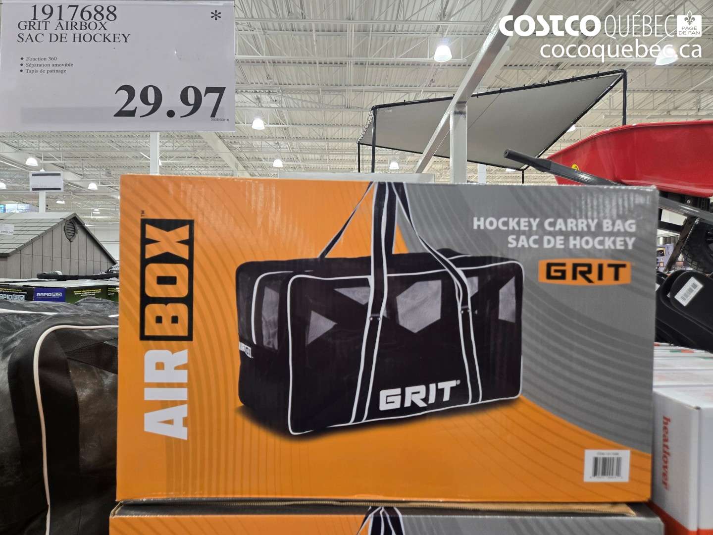 1917688 GRIT AIRBOX SAC DE HOCKEY $29.97
