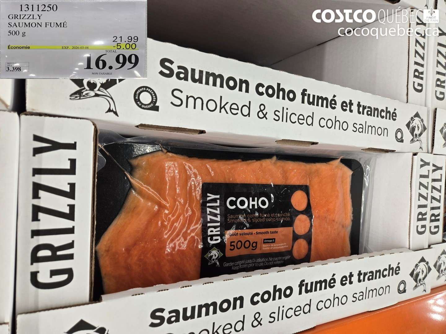 1311250 GRIZZLY Y SAUMON FUMÉ 500 G ($5.00 INSTANT SAVINGS EXPIRES ON 2026-03-08) $16.99