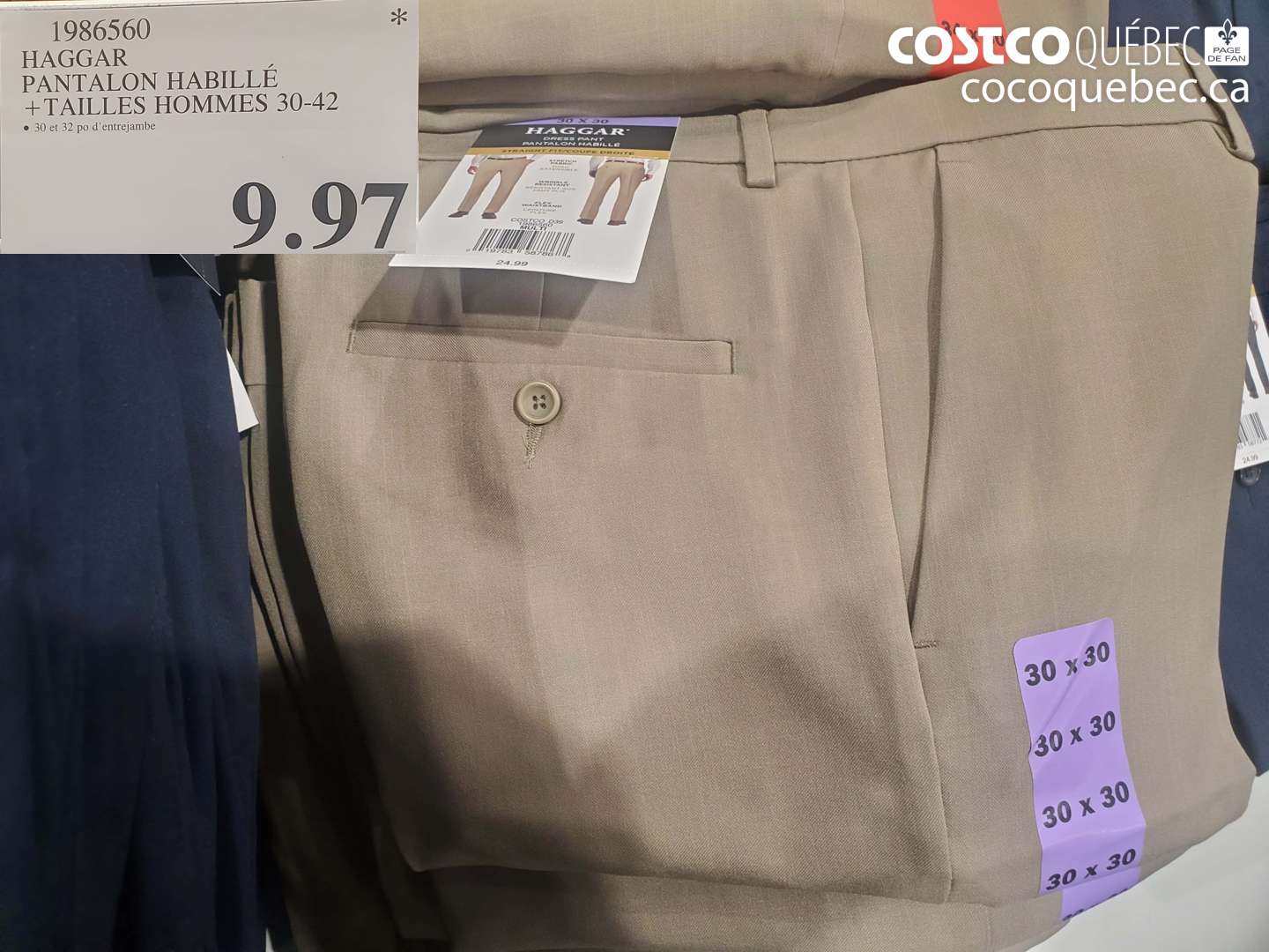 1986560 HAGGAR PANTALON HABILLÉ +TAILLES HOMMES 30-42 $9.97