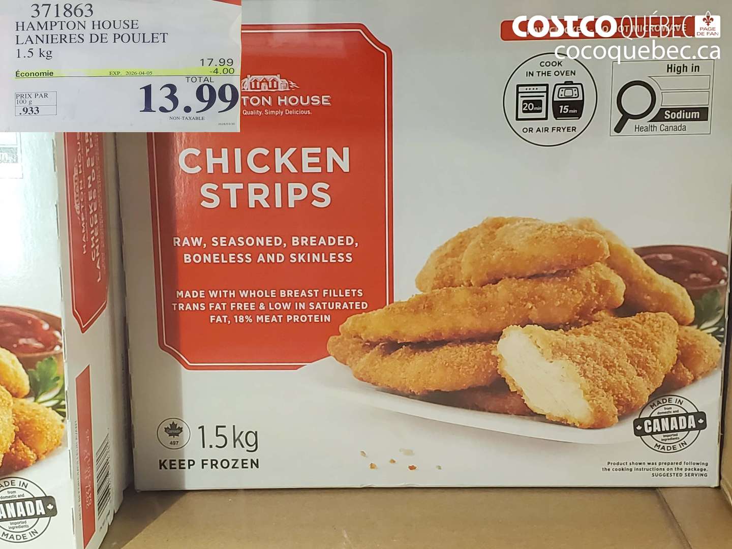 371863 HAMPTON HOUSE LANIERES DE POULET 1.5 KG ($4.00 INSTANT SAVINGS EXPIRES ON 2026-04-05) $13.99