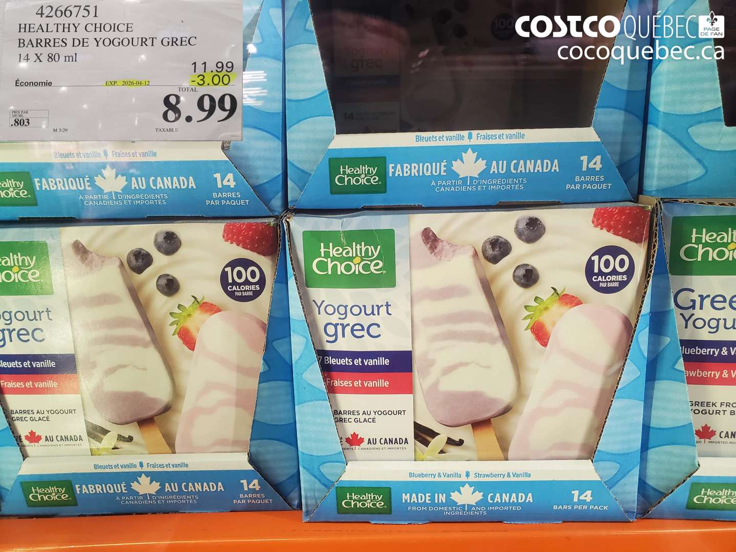 4266751 HEALTHY CHOICE BARRES DE YOGOURT GREC 14 X 80 ML ($3.00 INSTANT SAVINGS EXPIRES ON 2026-04-12) $8.99