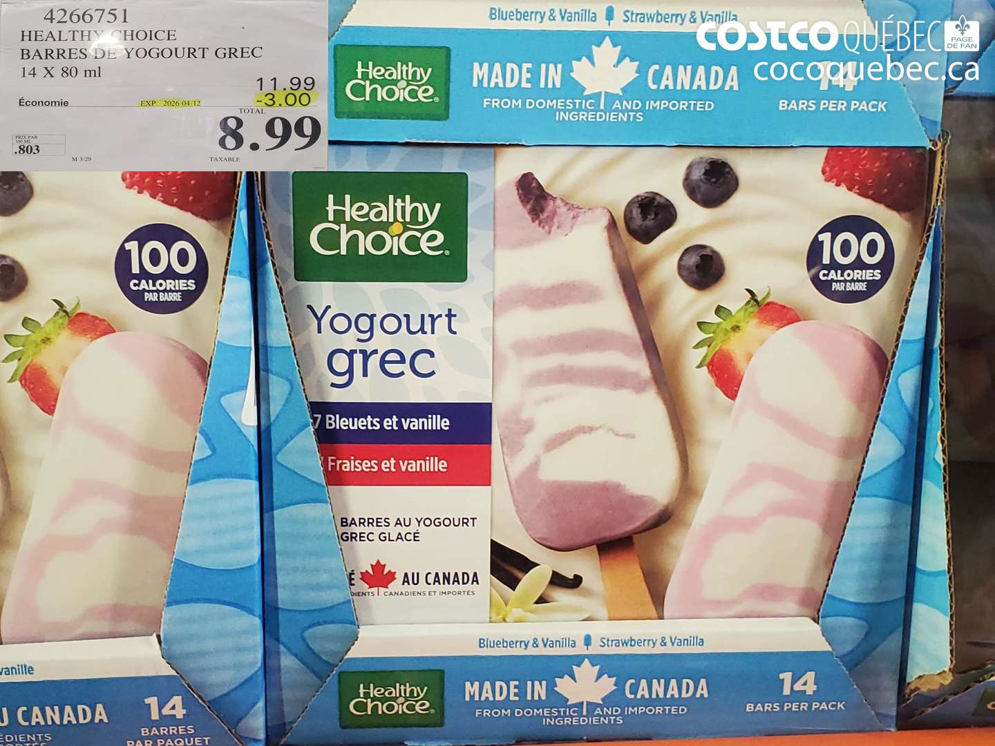 4266751 HEALTHY CHOICE BARRES DE YOGOURT GREC 14 X 80 ML ($3.00 INSTANT SAVINGS EXPIRES ON 2026-04-12) $8.99