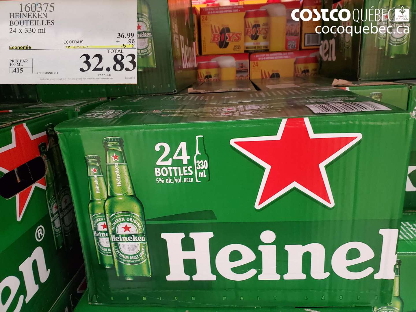 160375 HEINEKEN BOUTEILLES 24 X 330 ML ($5.12 INSTANT SAVINGS EXPIRES ON 2026-03-25) $32.83