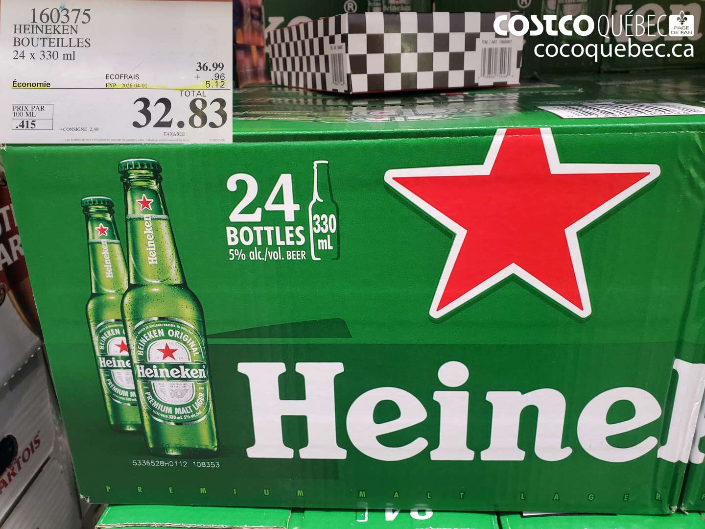 160375 HEINEKEN BOUTEILLES 24 X 330 ML ($5.12 INSTANT SAVINGS EXPIRES ON 2026-04-01) $32.83