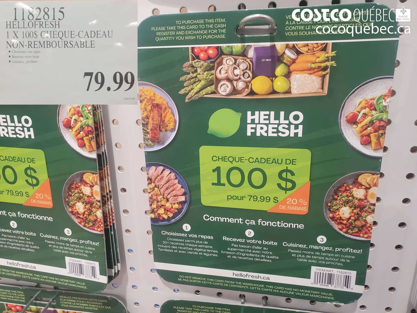 1182815 HELLOFRESH 1 X 100$ CHEQUE-CADEAU NON-REMBOURSABLE $79.99