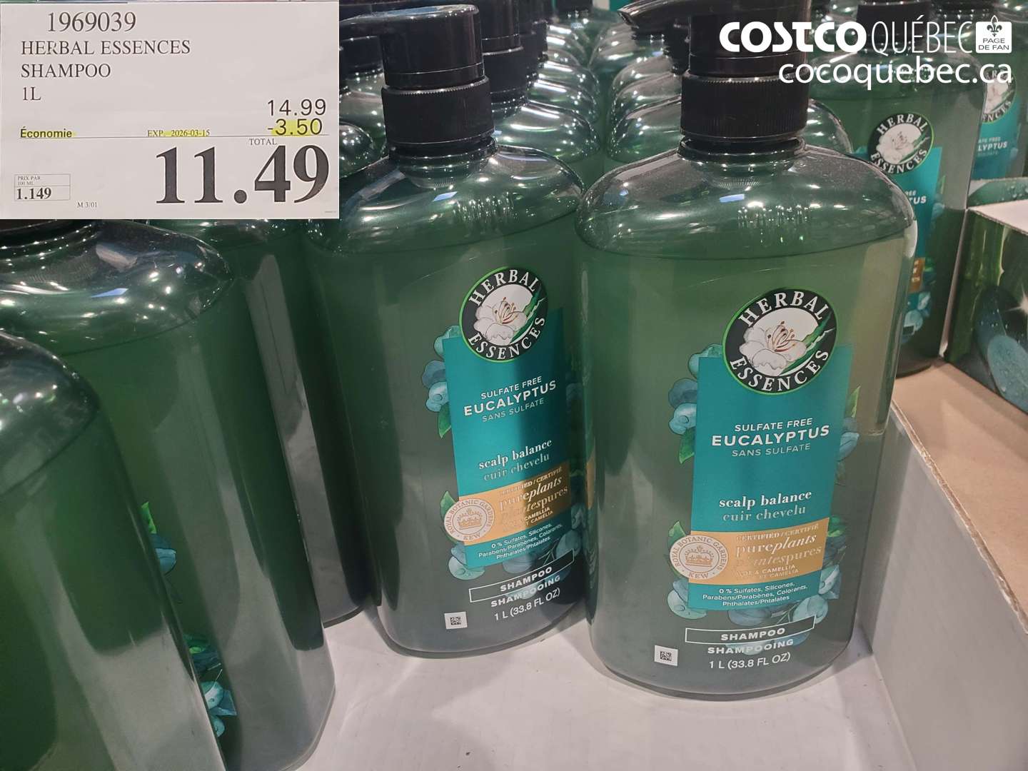 1969039 HERBAL ESSENCES SHAMPOO 1L ($3.50 INSTANT SAVINGS EXPIRES ON 2026-03-15) $11.49