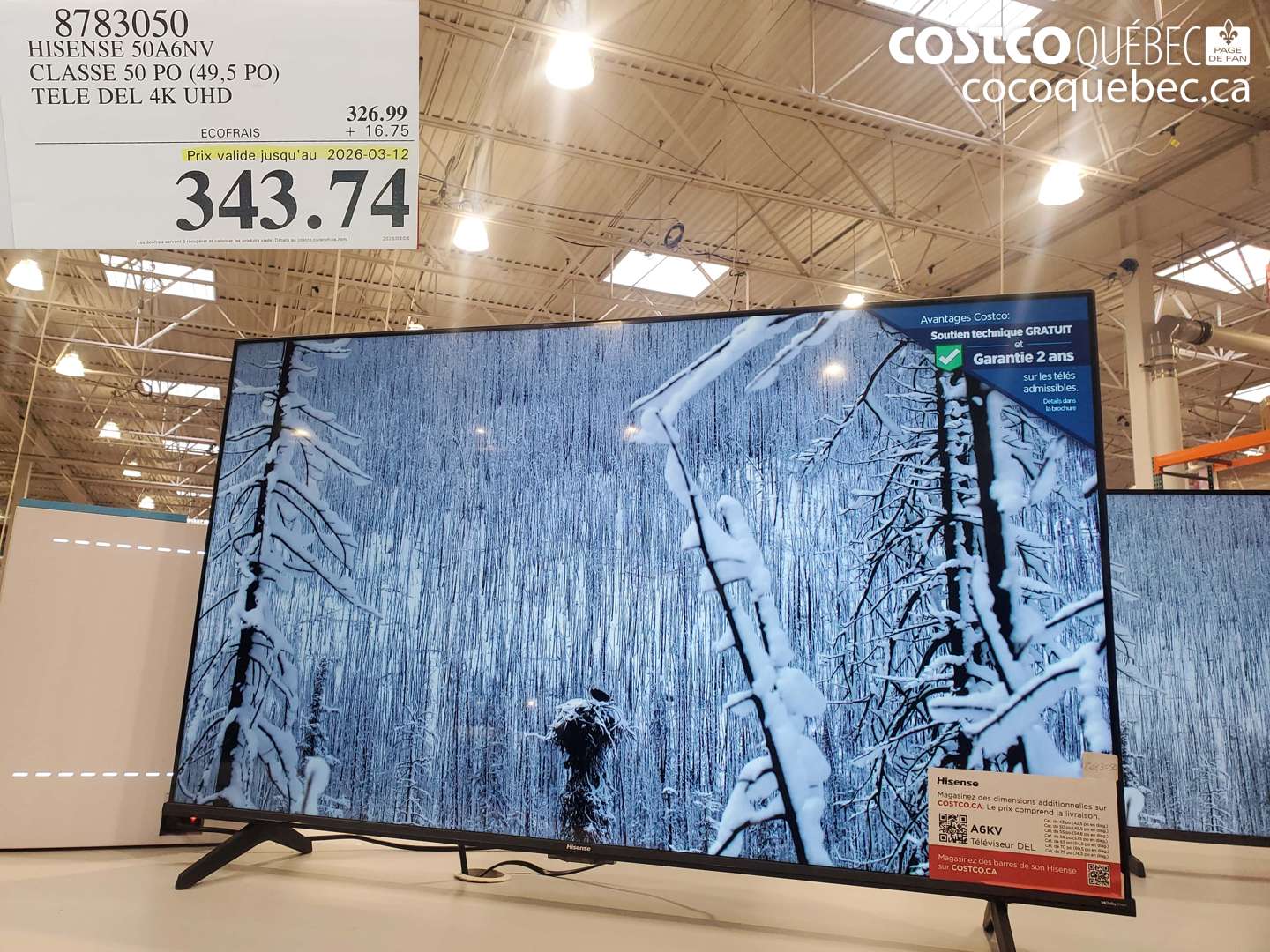 8783050 HISENSE 50A6NV CLASSE 50 PO (49,5 PO) TELE DEL 4K UHD (EXPIRES ON 2026-03-12) $343.74