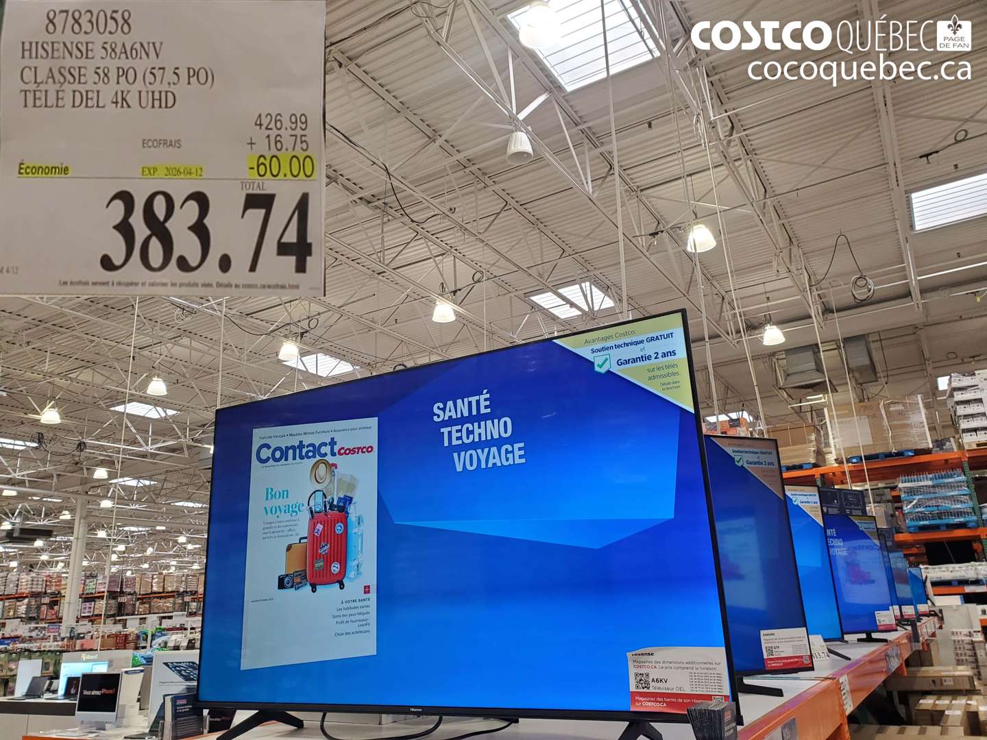 8783058 HISENSE 58A6NV CLASSE 58 PO (57,5 PO) TELE DEL 4K UHD ($60.00 INSTANT SAVINGS EXPIRES ON 2026-04-12) $383.74