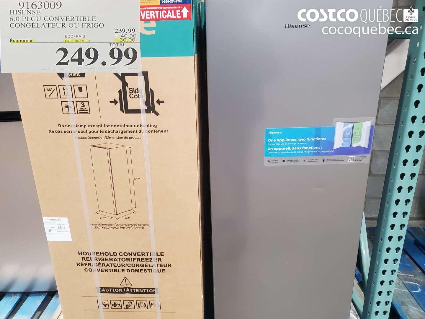 9163009 HISENSE 6,0 PI CU CONVERTIBLE CONGÉLATEUR OU FRIGO ($30.00 INSTANT SAVINGS EXPIRES ON 2026-04-01) $249.99