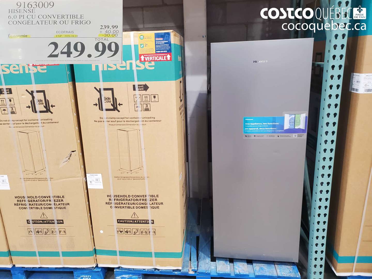 9163009 HISENSE 6,0 PI CU CONVERTIBLE CONGÉLATEUR OU FRIGO ($30.00 INSTANT SAVINGS EXPIRES ON 2026-04-01) $249.99