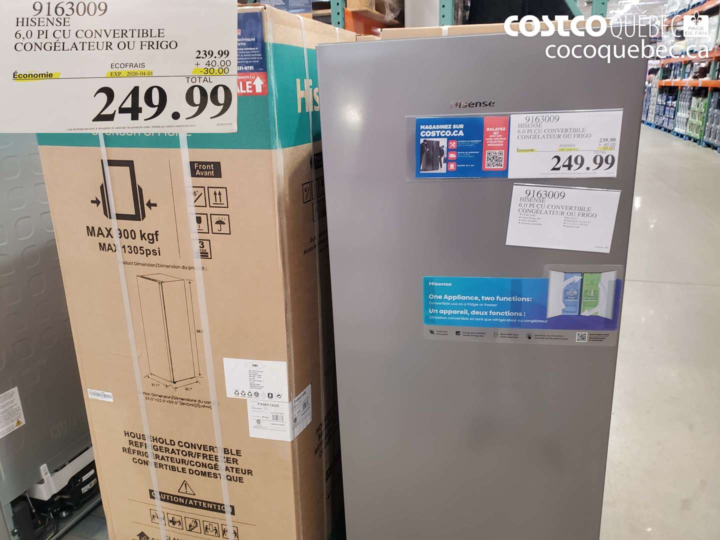 9163009 HISENSE 6,0 PI CU CONVERTIBLE CONGÉLATEUR OU FRIGO ($30.00 INSTANT SAVINGS EXPIRES ON 2026-04-01) $249.99