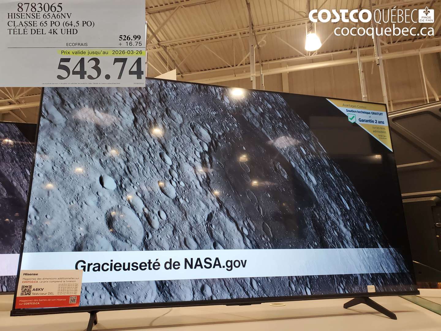 8783065 HISENSE 65A6NV CLASSE 65 PO (64,5 PO) TÉLÉ DEL 4K UHD (EXPIRES ON 2026-03-26) $543.74