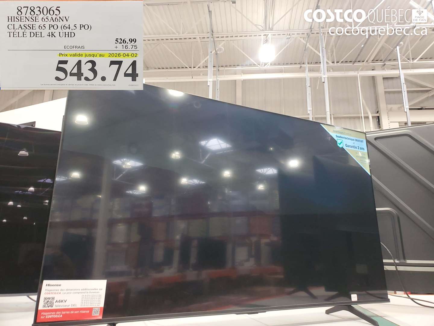 8783065 HISENSE 65A6NV CLASSE 65 PO (64,5 PO) TÉLÉ DEL 4K UHD (EXPIRES ON 2026-04-02) $543.74