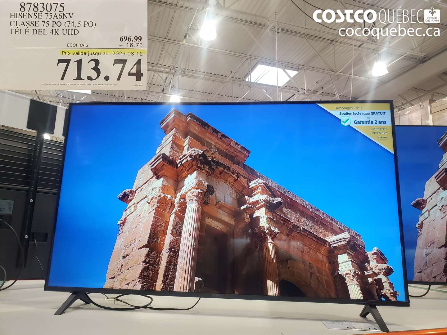 8783075 HISENSE 75A6NV CLASSE 75 PO (74,5 PO) TELE DEL 4K UHD (EXPIRES ON 2026-03-12) $713.74