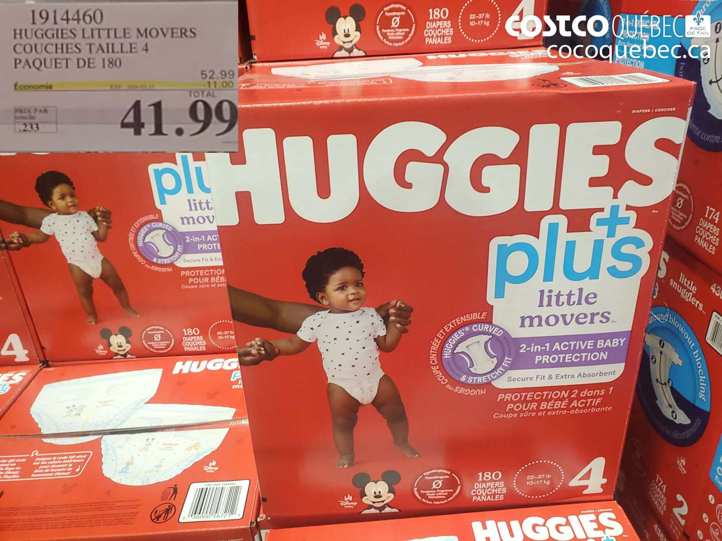 1914460 HUGGIES LITTLE MOVERS COUCHES TAILLE 4 PAQUET DE 180 ($11.00 INSTANT SAVINGS EXPIRES ON 2026-03-15) $41.99