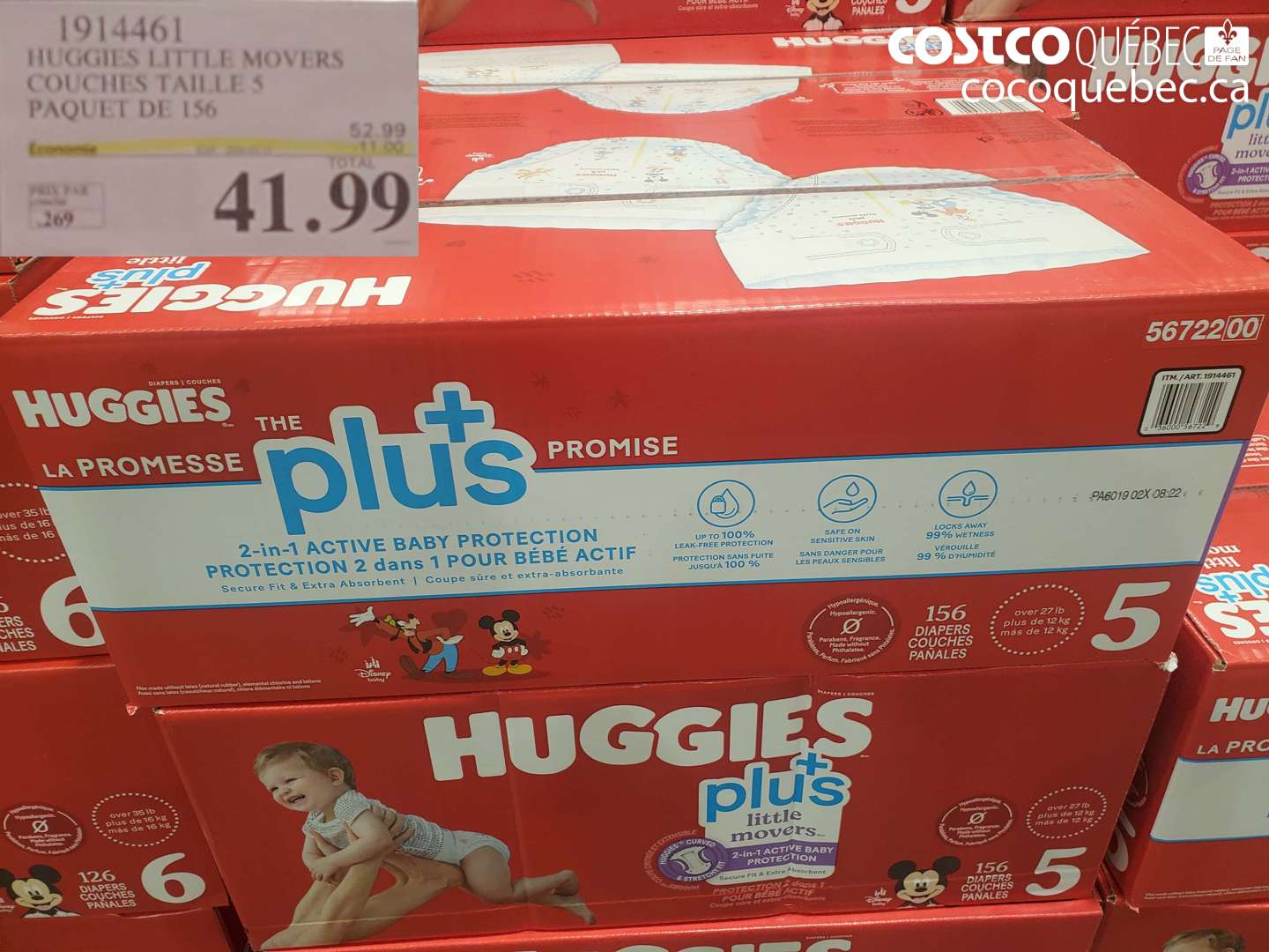 1914461 HUGGIES LITTLE MOVERS COUCHES TAILLE S PAQUET DE 156 ($11.00 INSTANT SAVINGS EXPIRES ON 2026-03-15) $41.99