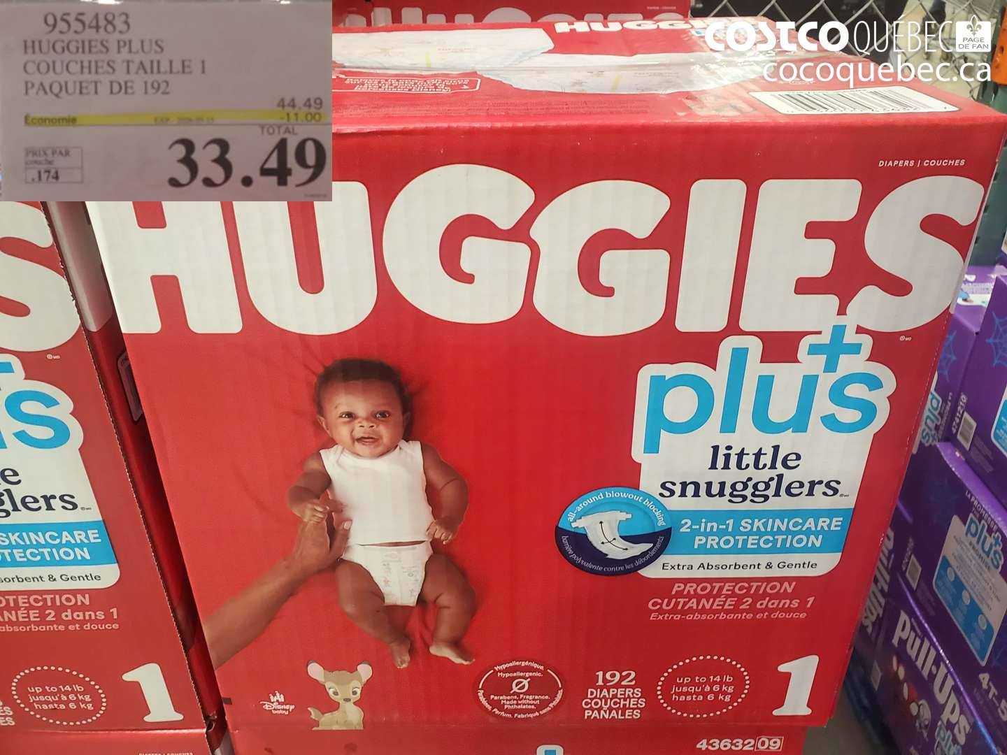 9555483 HUGGIES PLUS COUCHES TAILLE 1 PAQUET DE 192 ($11.00 INSTANT SAVINGS EXPIRES ON 2026-03-15) $33.49