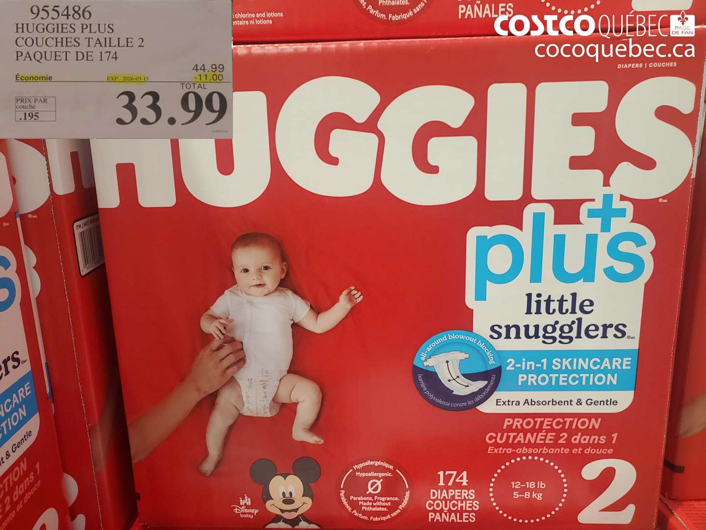 955486 HUGGIES PLUS COUCHES TAILLE 2 PAQUET DE 174 ($11.00 INSTANT SAVINGS EXPIRES ON 2026-03-15) $33.99