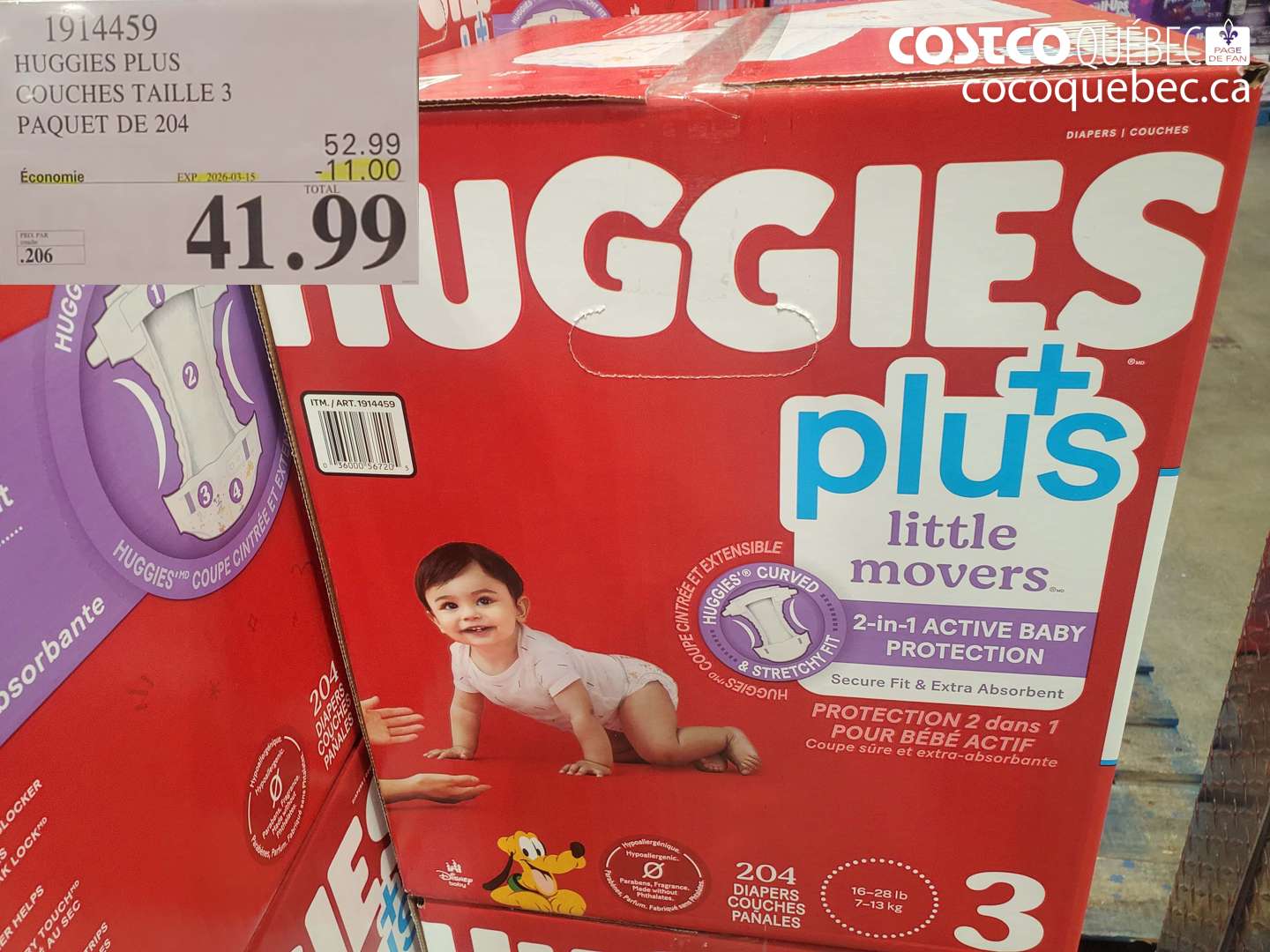 1914459 HUGGIES PLUS COUCHES TAILLE 3 PAQUET DE 204 ($11.00 INSTANT SAVINGS EXPIRES ON 2026-03-15) $41.99