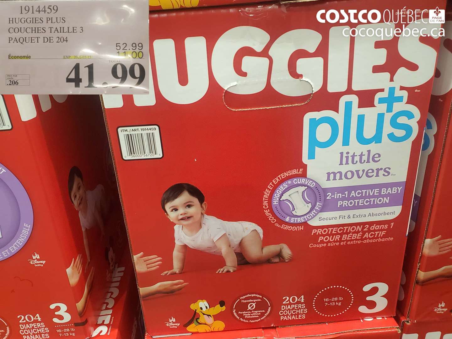 1914459 HUGGIES PLUS COUCHES TAILLE 3 PAQUET DE 204 ($11.00 INSTANT SAVINGS EXPIRES ON 2026-03-15) $41.99