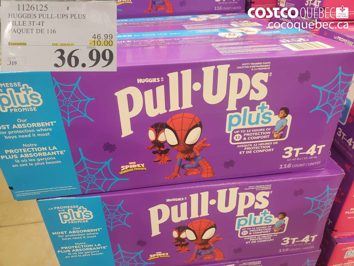 1126125 HUGGIES PULL-UPS PLUS FILLE 3T-4T PAQUET DE 116 ($10.00 INSTANT SAVINGS EXPIRES ON 2026-03-15) $36.99