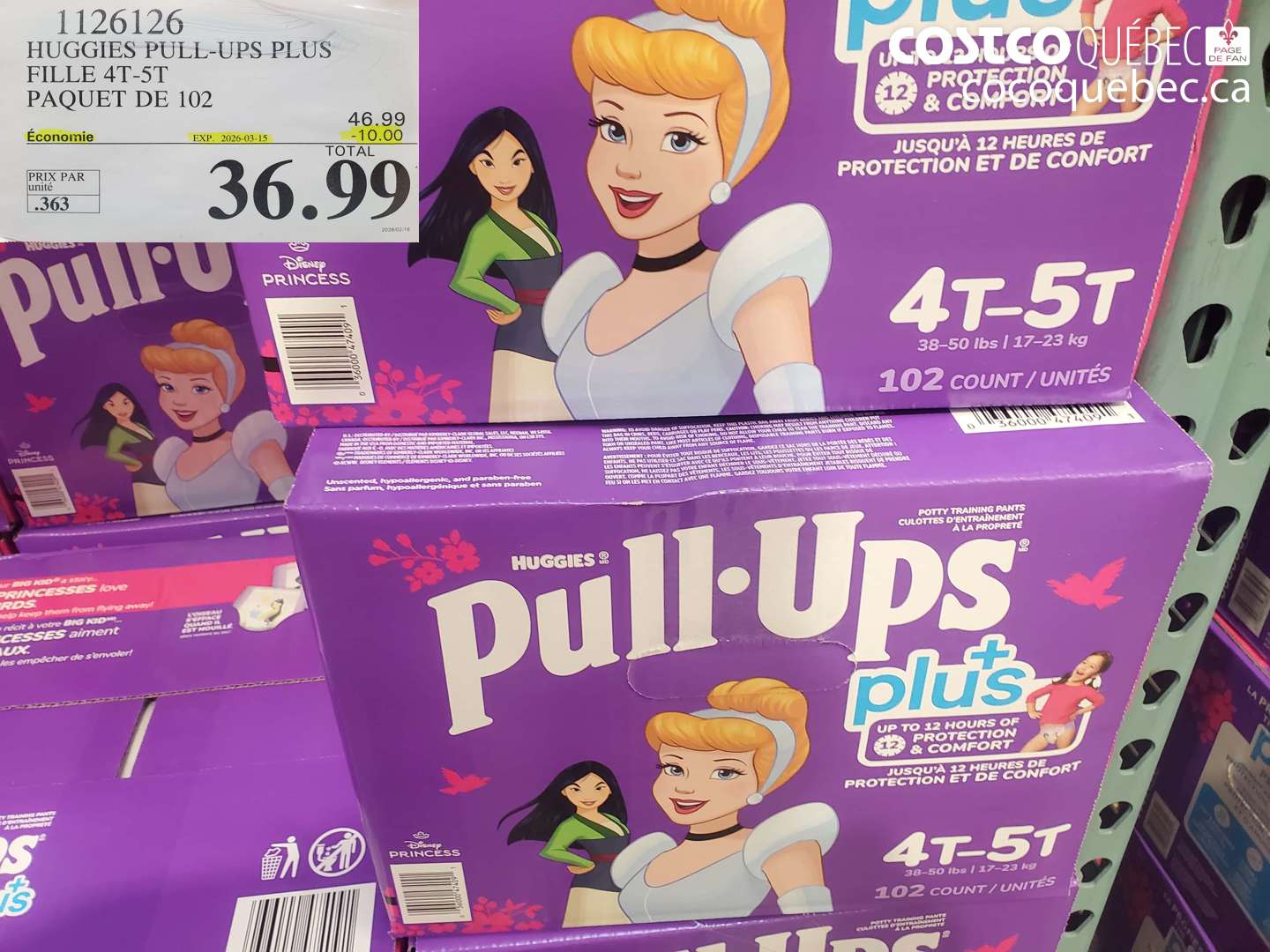 1126126 HUGGIES PULL-UPS PLUS FILLE 4T-5T PAQUET DE 102 ($10.00 INSTANT SAVINGS EXPIRES ON 2026-03-15) $36.99