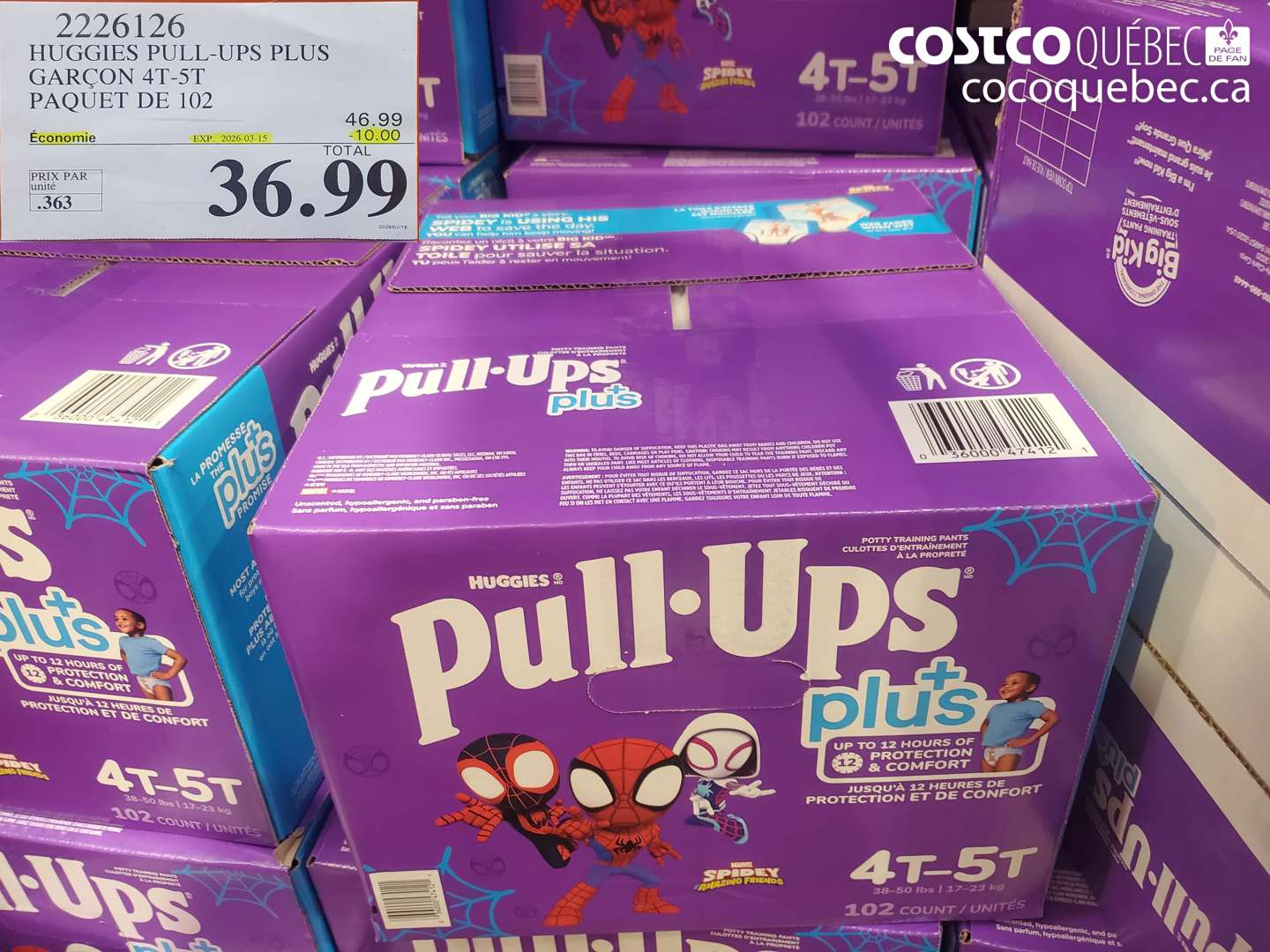 2226126 HUGGIES PULL-UPS PLUS GARÇON 4T-5T PAQUET DE 102 ($10.00 INSTANT SAVINGS EXPIRES ON 2026-03-15) $36.99