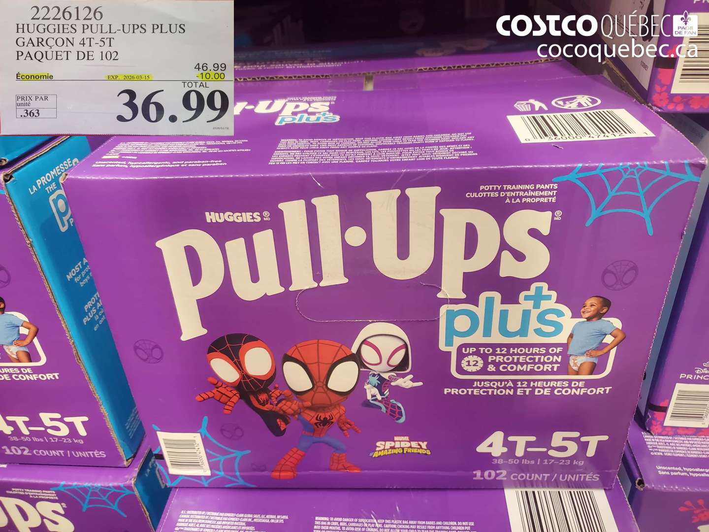 2226126 HUGGIES PULL-UPS PLUS GARÇON 4T-5T PAQUET DE 102 ($10.00 INSTANT SAVINGS EXPIRES ON 2026-03-15) $36.99