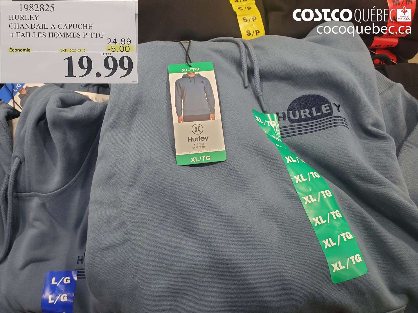 1982825 HURLEY CHANDAIL A CAPUCHE + TAILLES HOMMES P-PTG ($5.00 INSTANT SAVINGS EXPIRES ON 2026-03-15) $19.99