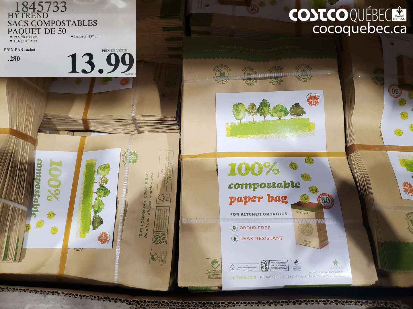 18457333 HYTREND SACS COMPOSTABLES PAQUET DE 50 $13.99
