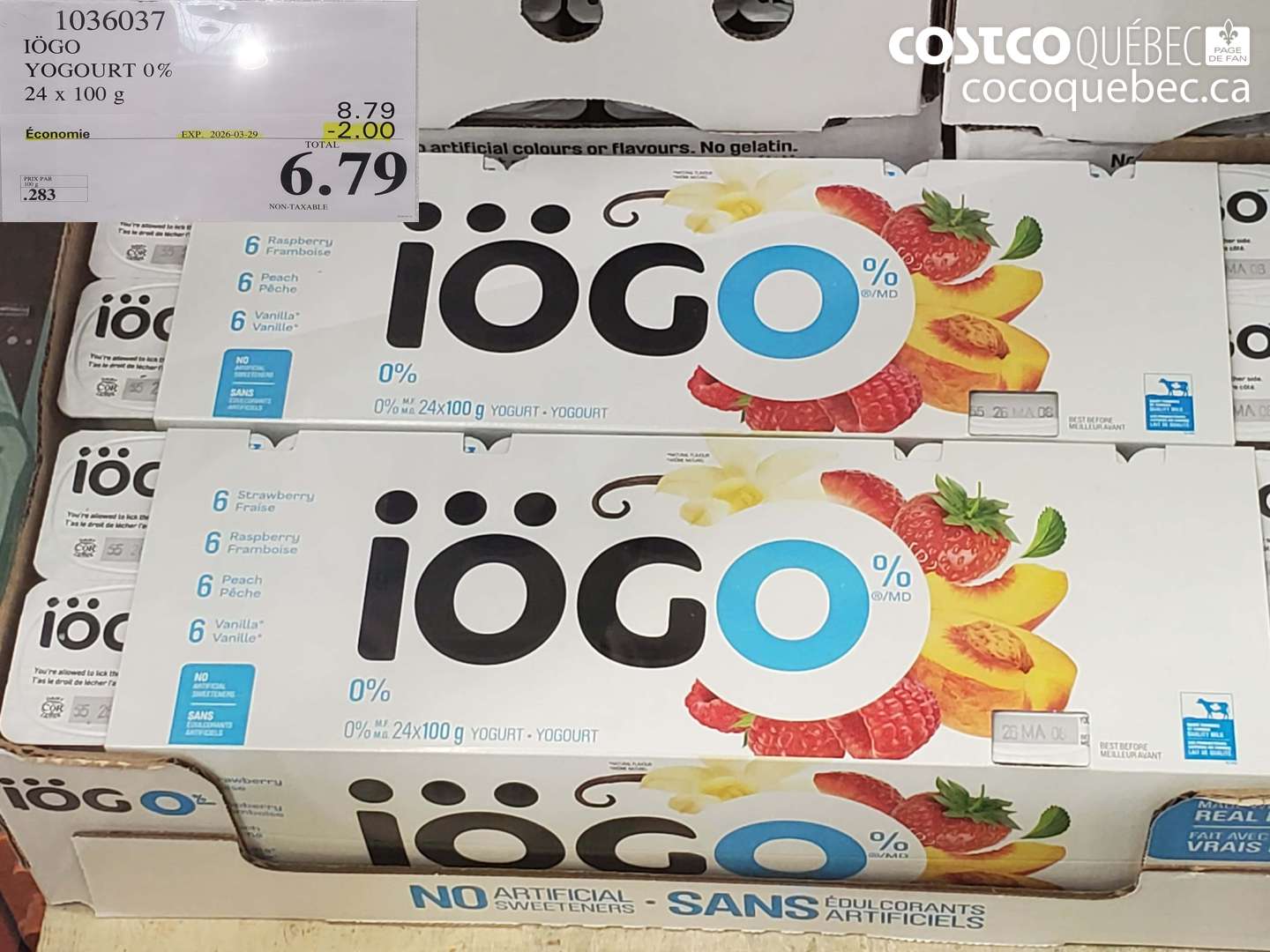 1036037 IÖGO YOGOURT 0% 24 X 100 G ($2.00 INSTANT SAVINGS EXPIRES ON 2026-03-29) $6.79