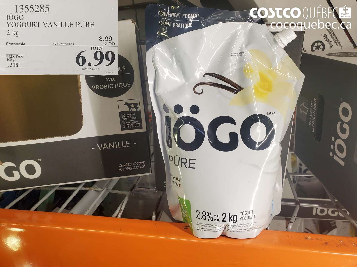 1355285 IOGO YOGOURT VANILLE PURE 2 KG ($2.00 INSTANT SAVINGS EXPIRES ON 2026-03-15) $6.99