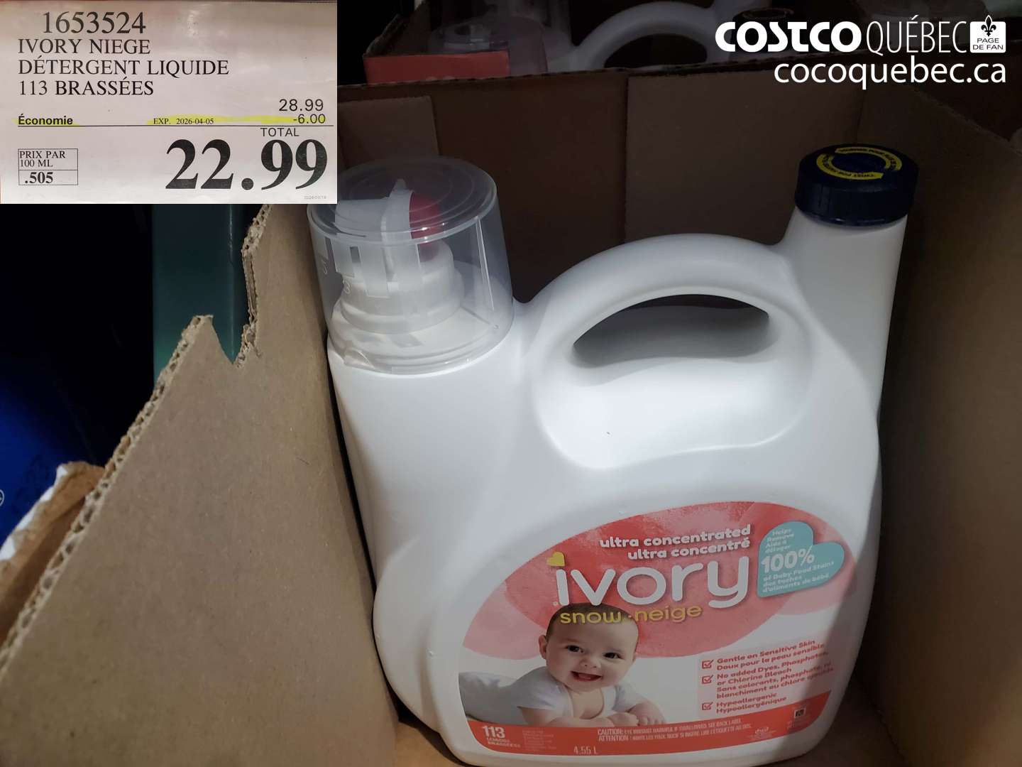 1653524 IVORY NIEGE DÉTERGENT LIQUIDE 113 BRASSÉES ($6.00 INSTANT SAVINGS EXPIRES ON 2026-04-05) $22.99