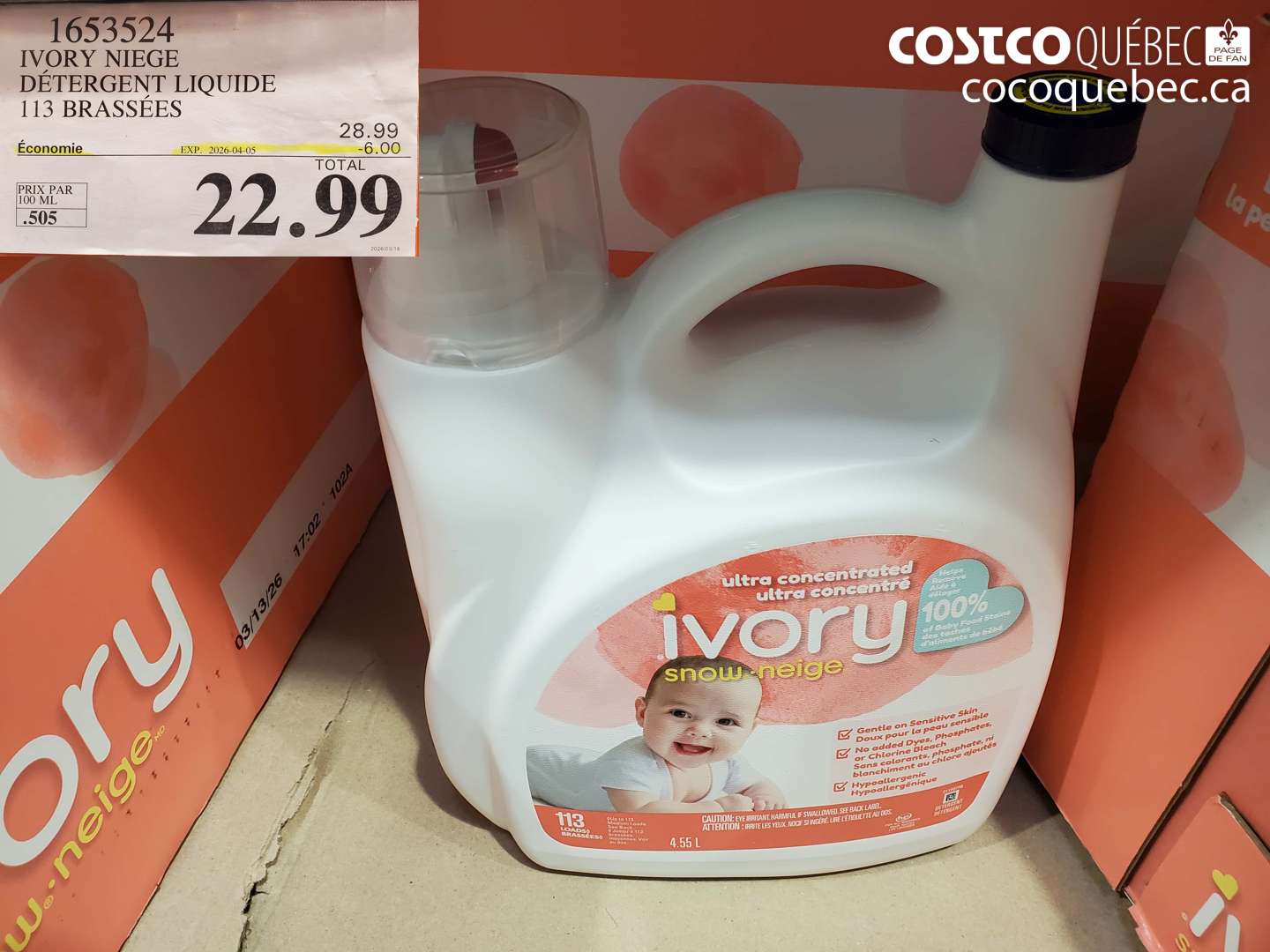 1653524 IVORY NIEGE DÉTERGENT LIQUIDE 113 BRASSÉES ($6.00 INSTANT SAVINGS EXPIRES ON 2026-04-05) $22.99