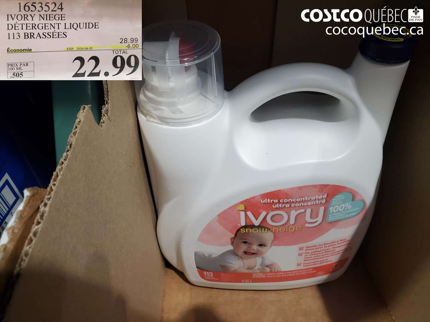 1653524 IVORY NIEGE DÉTERGENT LIQUIDE 13 BRASSÉES ($6.00 INSTANT SAVINGS EXPIRES ON 2026-04-05) $22.99