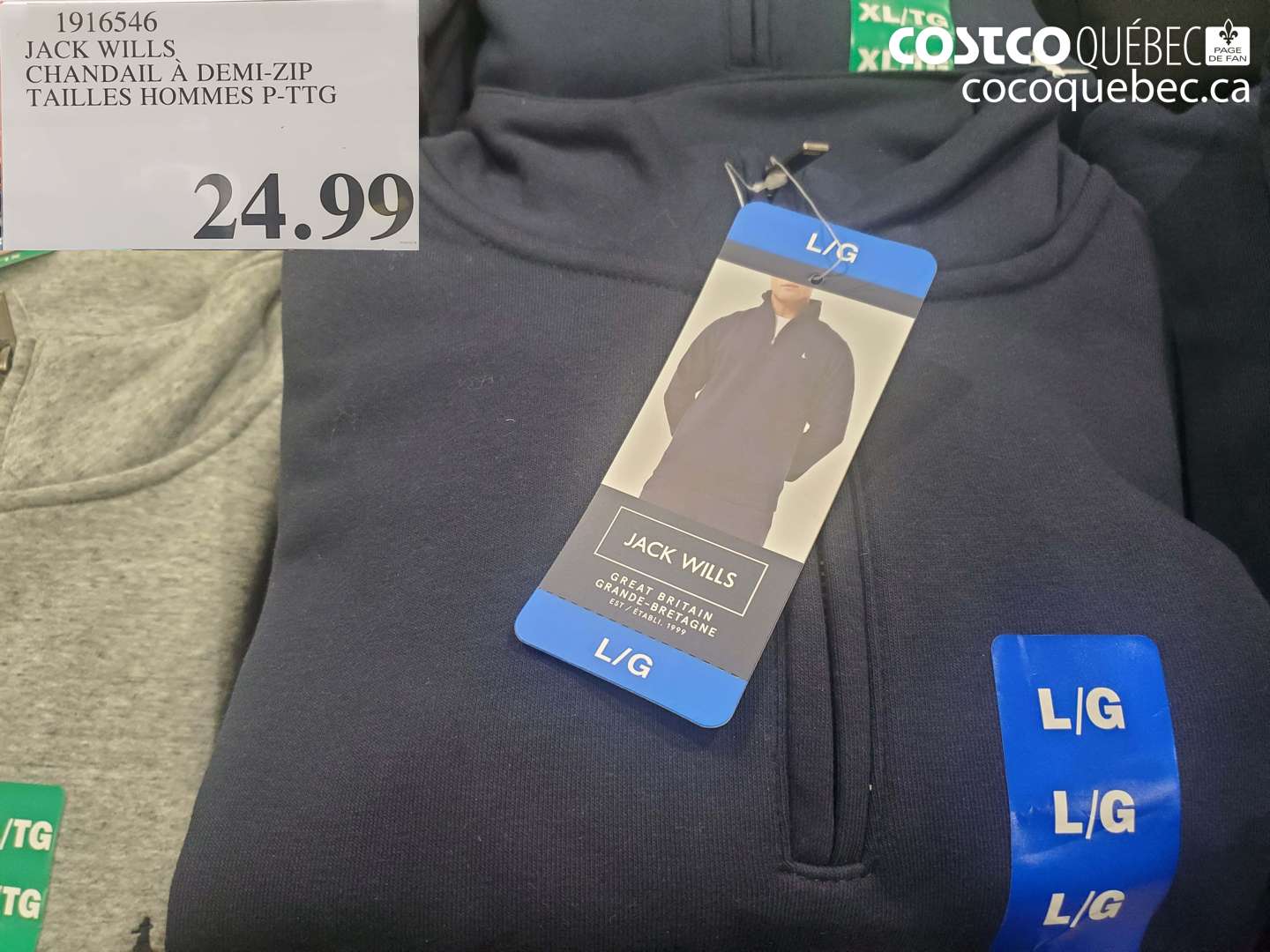 1916546 JACK WILLS CHANDAIL À DEMI-ZIP TAILLES HOMMES P-TTG $24.99