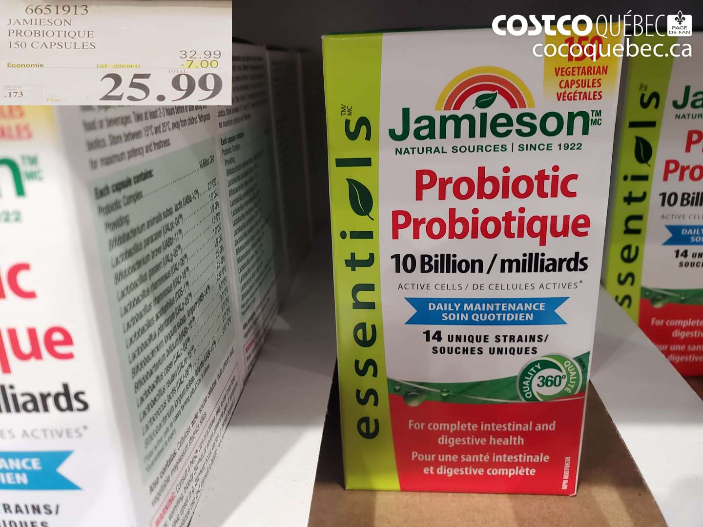 6651913 JAMIESON PROBIOTIQUE 150 CAPSULES ($7.00 INSTANT SAVINGS EXPIRES ON 2026-04-12) $25.99