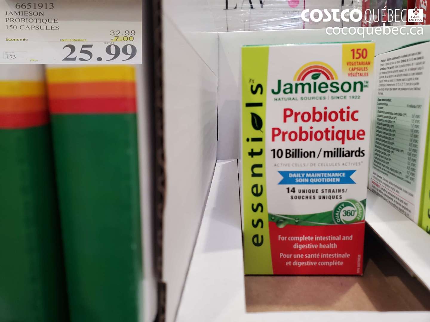 6651913 JAMIESON PROBIOTIQUE 150 CAPSULES ($7.00 INSTANT SAVINGS EXPIRES ON 2026-04-12) $25.99
