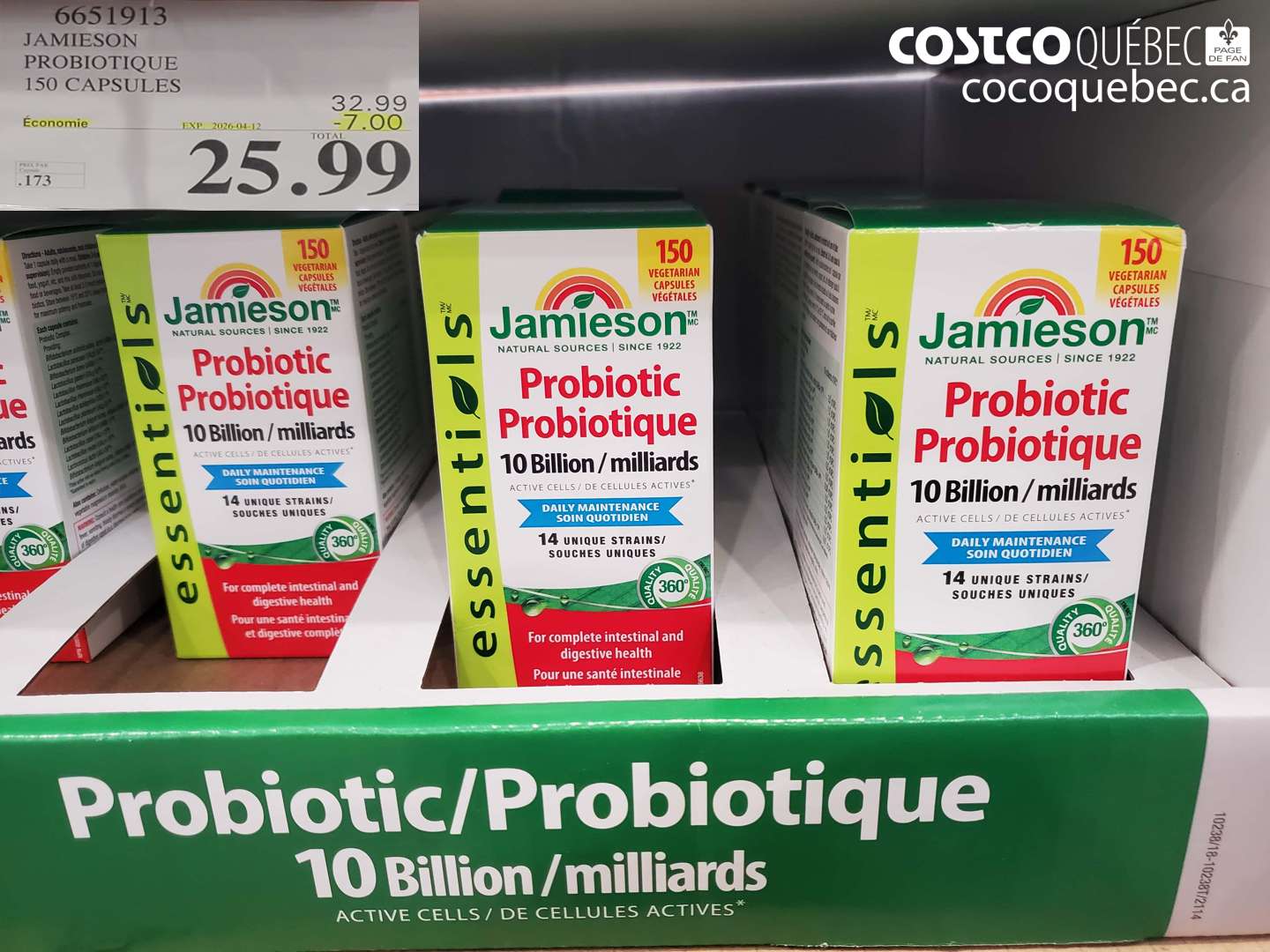 6651913 JAMIESON PROBIOTIQUE 150 CAPSULES ($7.00 INSTANT SAVINGS EXPIRES ON 2026-04-12) $25.99
