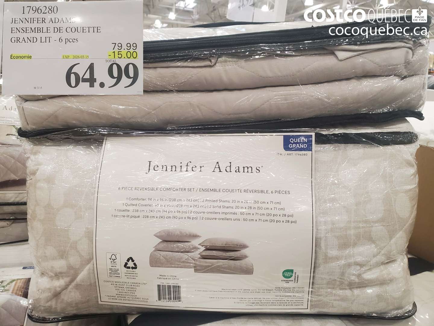 1796280 JENNIFER ADAMS ENSEMBLE DE COUETTE GRAND LIT - 6 PCES ($15.00 INSTANT SAVINGS EXPIRES ON 2026-03-15) $64.99