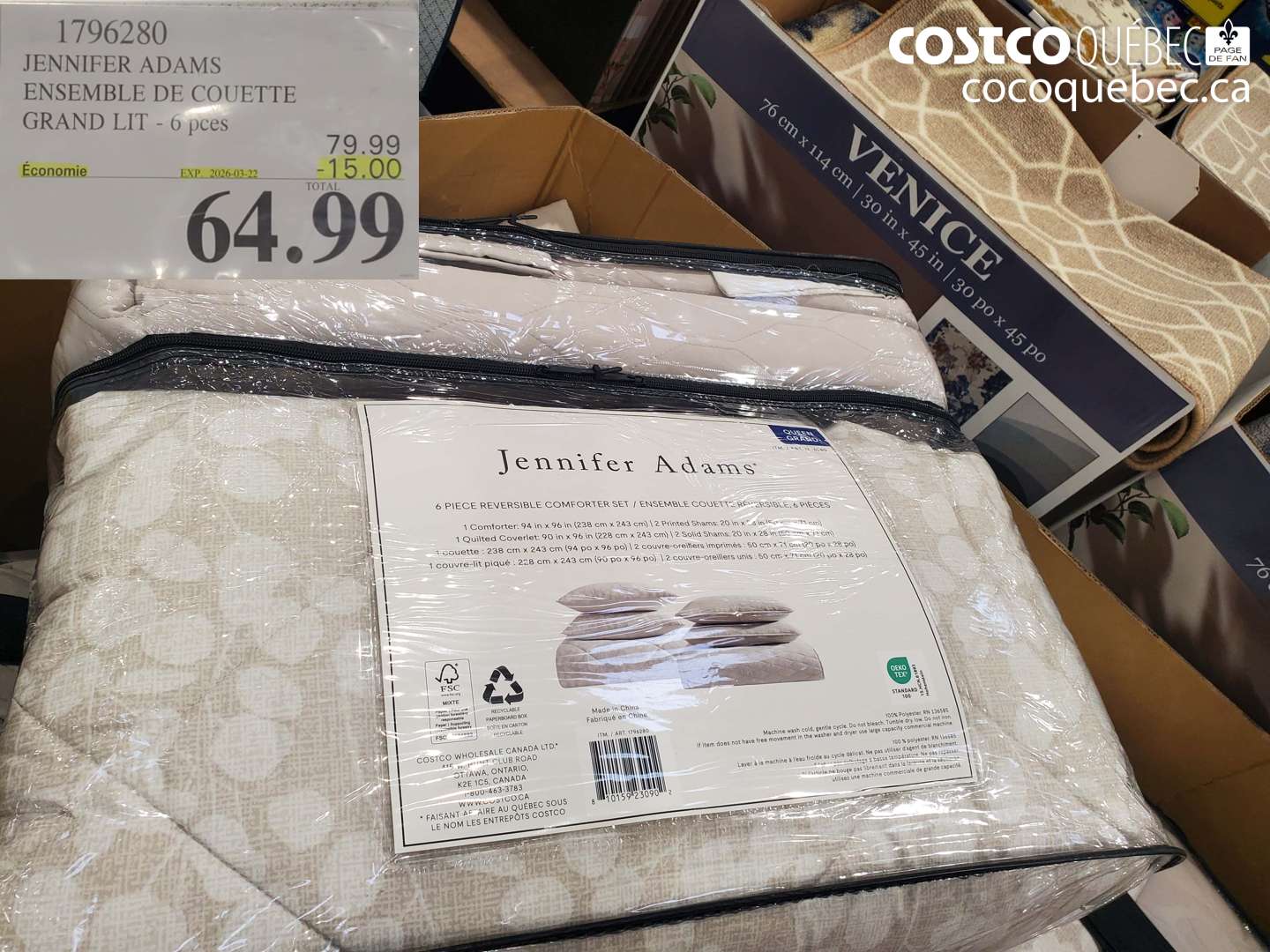 1796280 JENNIFER ADAMS ENSEMBLE DE COUETTE GRAND LIT - 6 PCES ($15.00 INSTANT SAVINGS EXPIRES ON 2026-03-22) $64.99