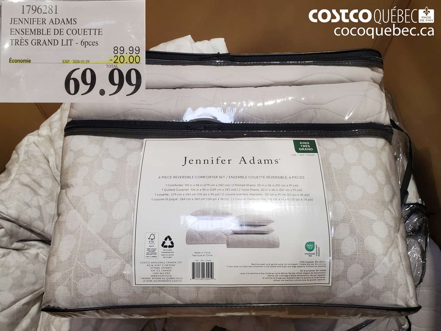 1796281 JENNIFER ADAMS ENSEMBLE DE COUETTE TRÈS GRAND LIT - 6PCS ($20.00 INSTANT SAVINGS EXPIRES ON 2026-03-29) $69.99