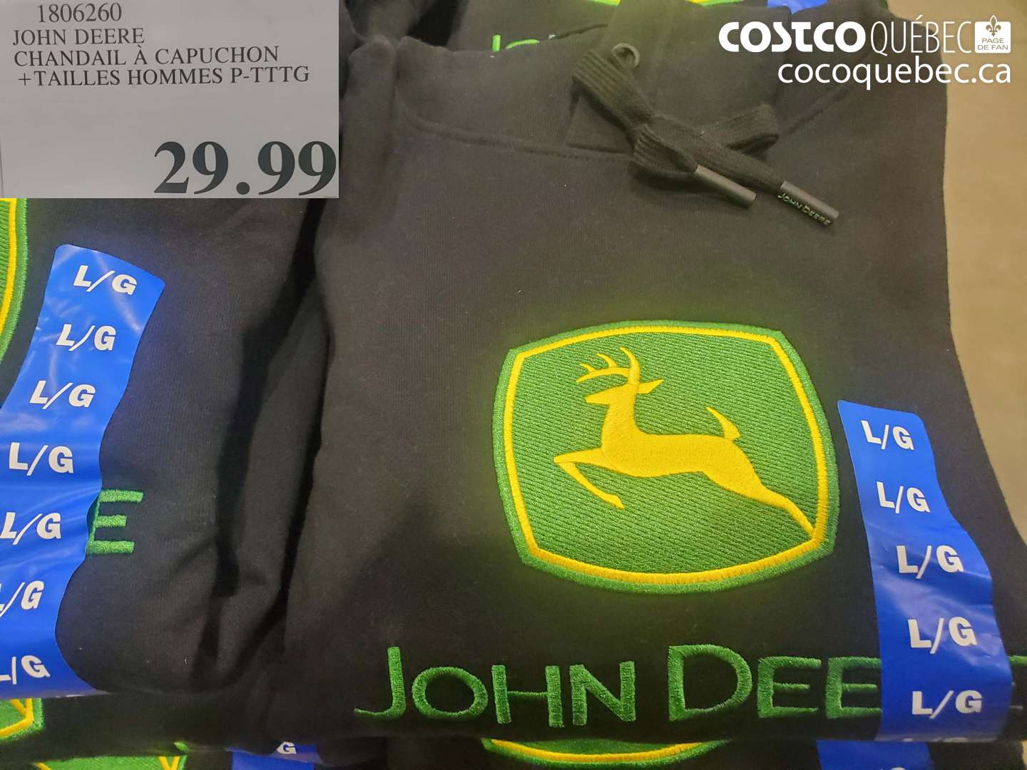 1806260 JOHN DEERE CHANDAIL À CAPUCHON + TAILLES HOMMES P-PTTG $29.99