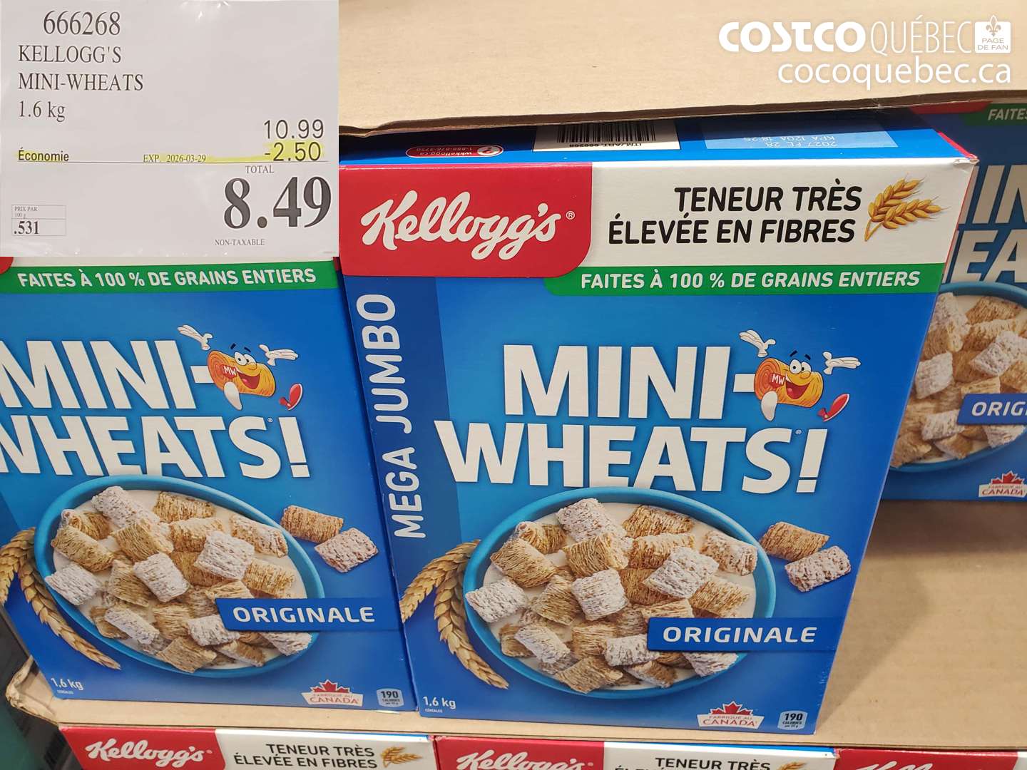 666268 KELLOGG'S MINI-WHEATS 1.6 KG ($2.50 INSTANT SAVINGS EXPIRES ON 2026-03-29) $8.49