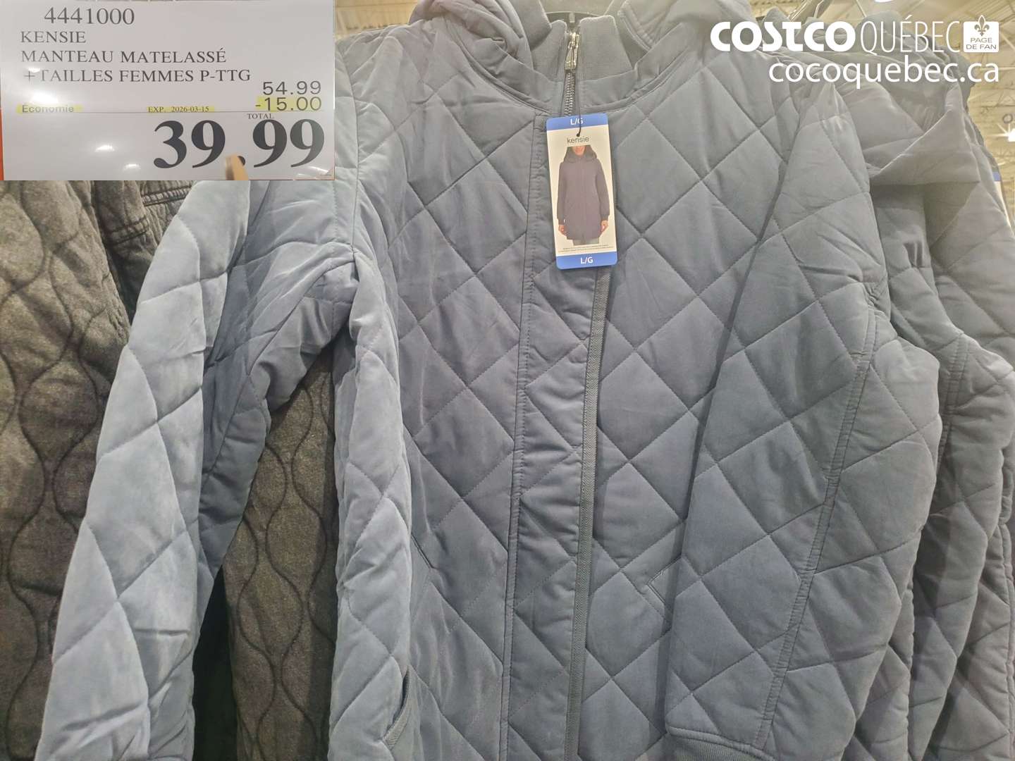 4441000 KENSIE MANTEAU MATELASSE +TAILLES FEMMES P-TTG ($15.00 INSTANT SAVINGS EXPIRES ON 2026-03-15) $39.99