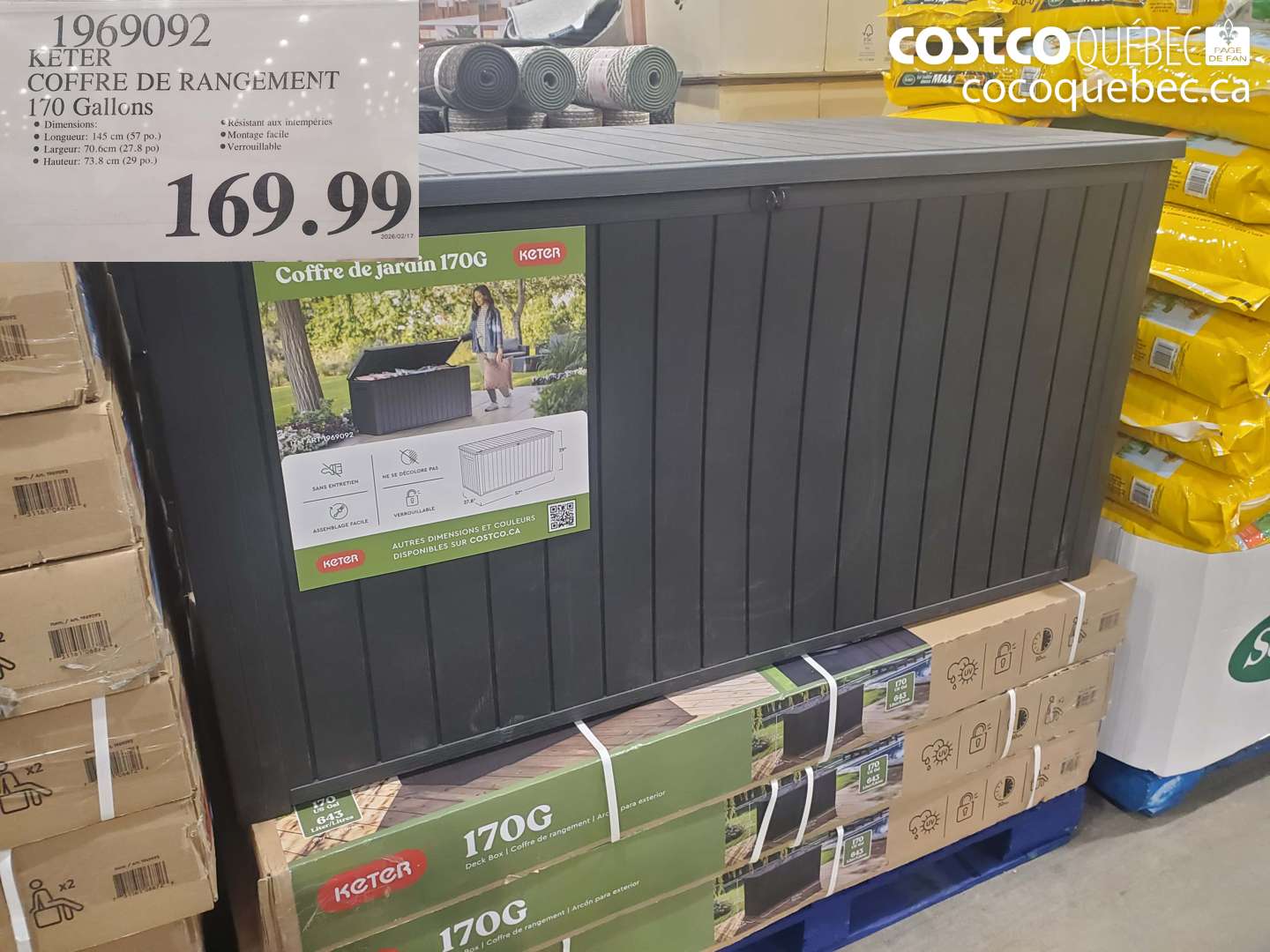 1969092 KETER COFFRE DE RANGEMENT 170 GALLONS $169.99