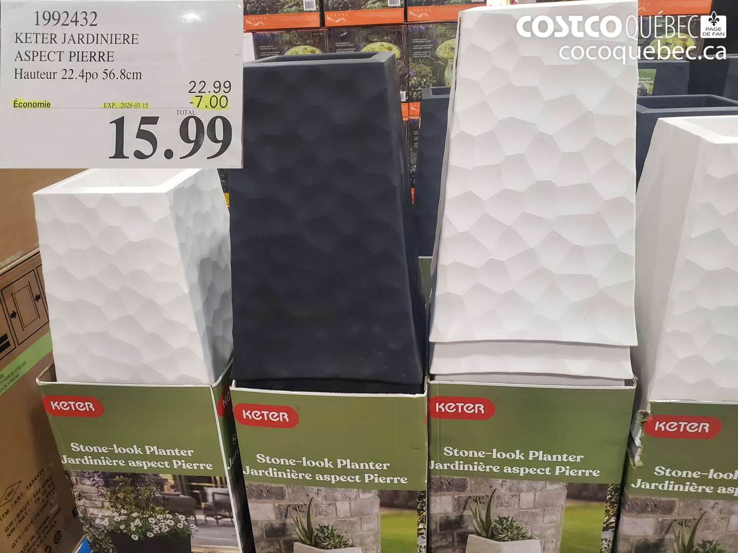 1992432 KETER JARDINIERE ASPECT PIERRE HAUTEUR 22.4PO 56.8CM ($7.00 INSTANT SAVINGS EXPIRES ON 2026-03-15) $15.99