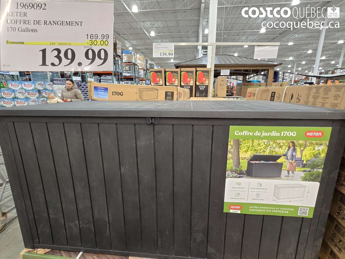 1969092 KETER COFFRE DE RANGEMENT 170 GALLONS ($30.00 INSTANT SAVINGS EXPIRES ON 2026-03-15) $139.99