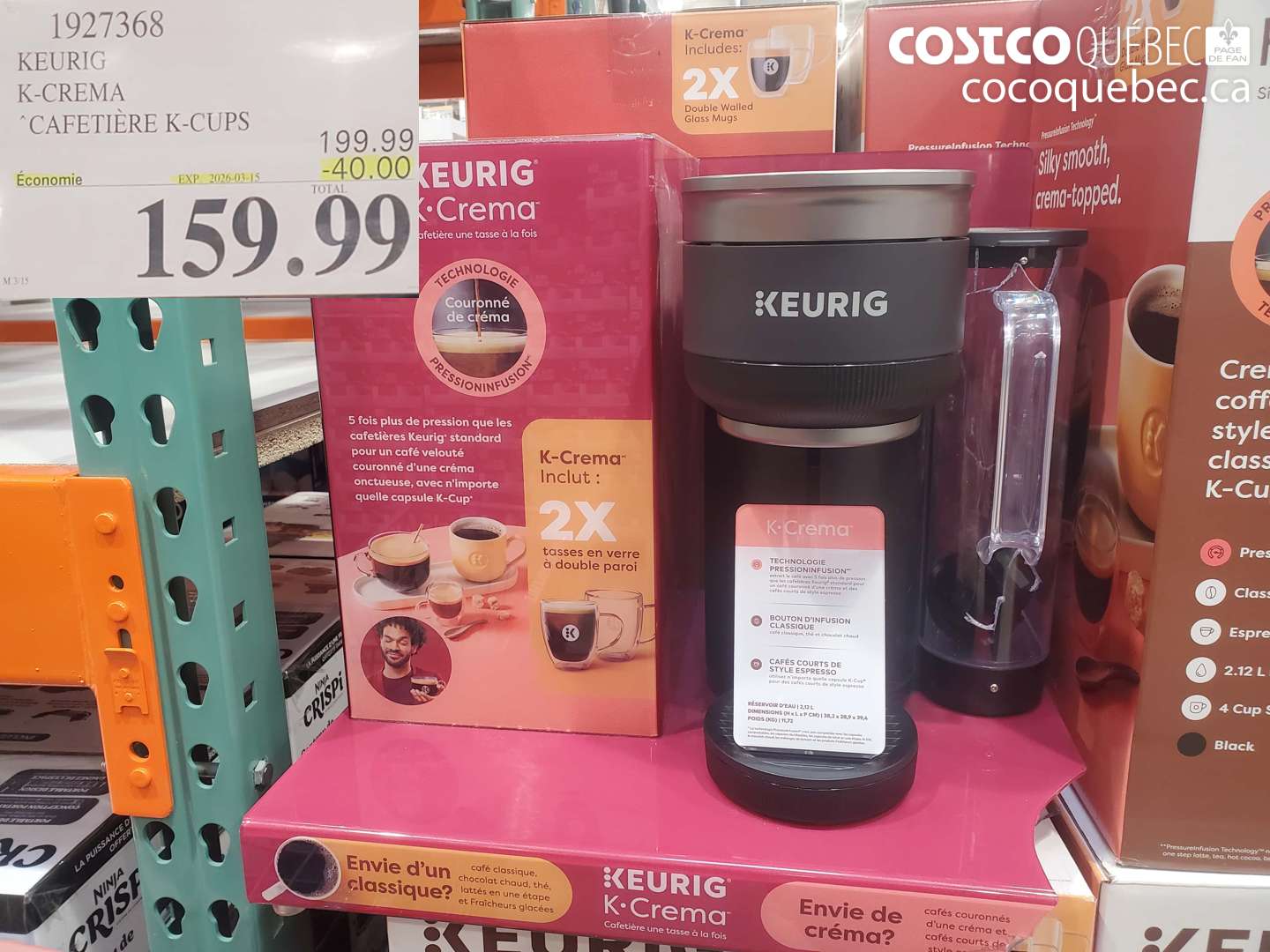 1927368 KEURIG K-CREMA CAFETIÈRE K-CUPS ($40.00 INSTANT SAVINGS EXPIRES ON 2026-03-15) $159.99